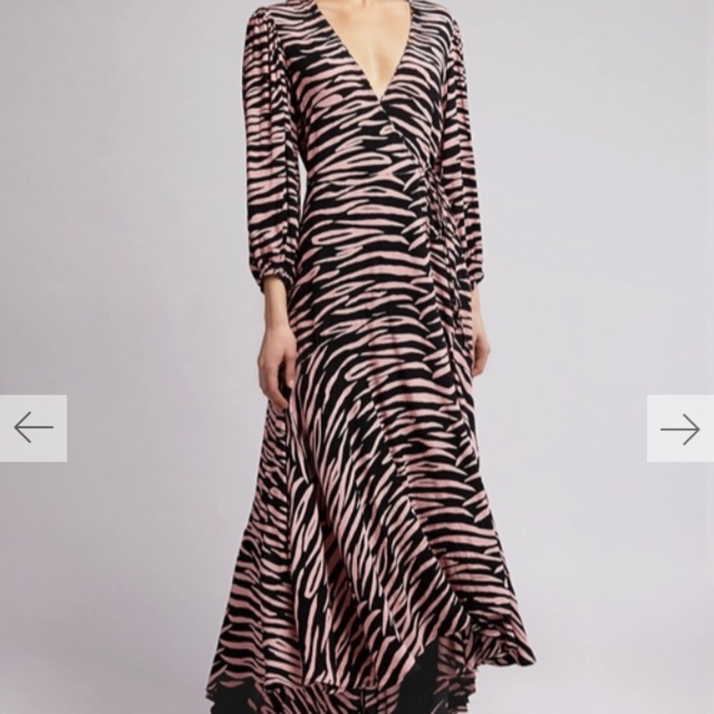 💜GANNI Lindal Zebra-print Wrapped Maxi dress